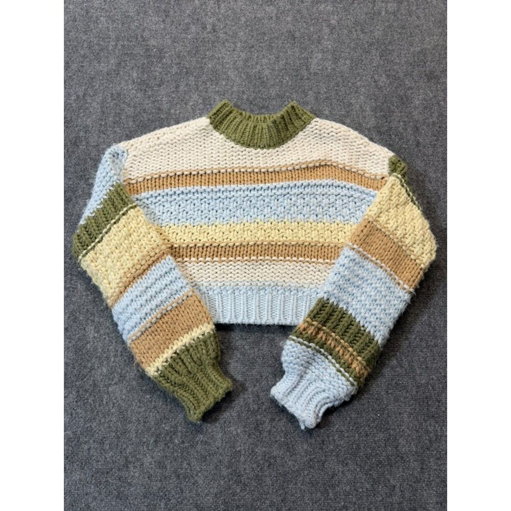 Altar’d State Womens S Chunky Knit Cropped Sweater Colorblock Mock Neck